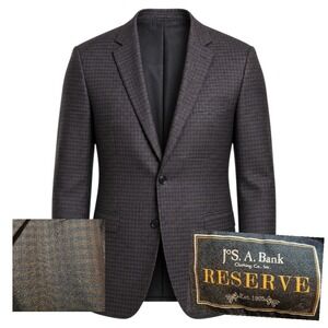 Jos A. Bank Men 50 Regular Blazer Brown Silk Wool Reserve Micro Check Sport Coat